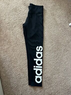 adidas Black Leggings with White Side Logo